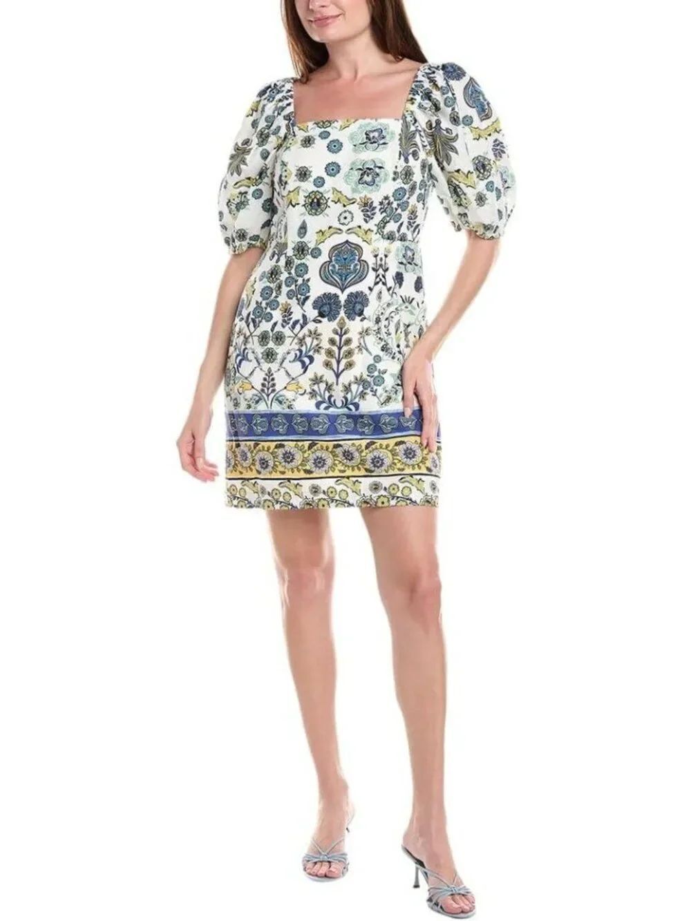 Anne Klein Squared Neck Puff Sleeve Floral Print Shift Size 8